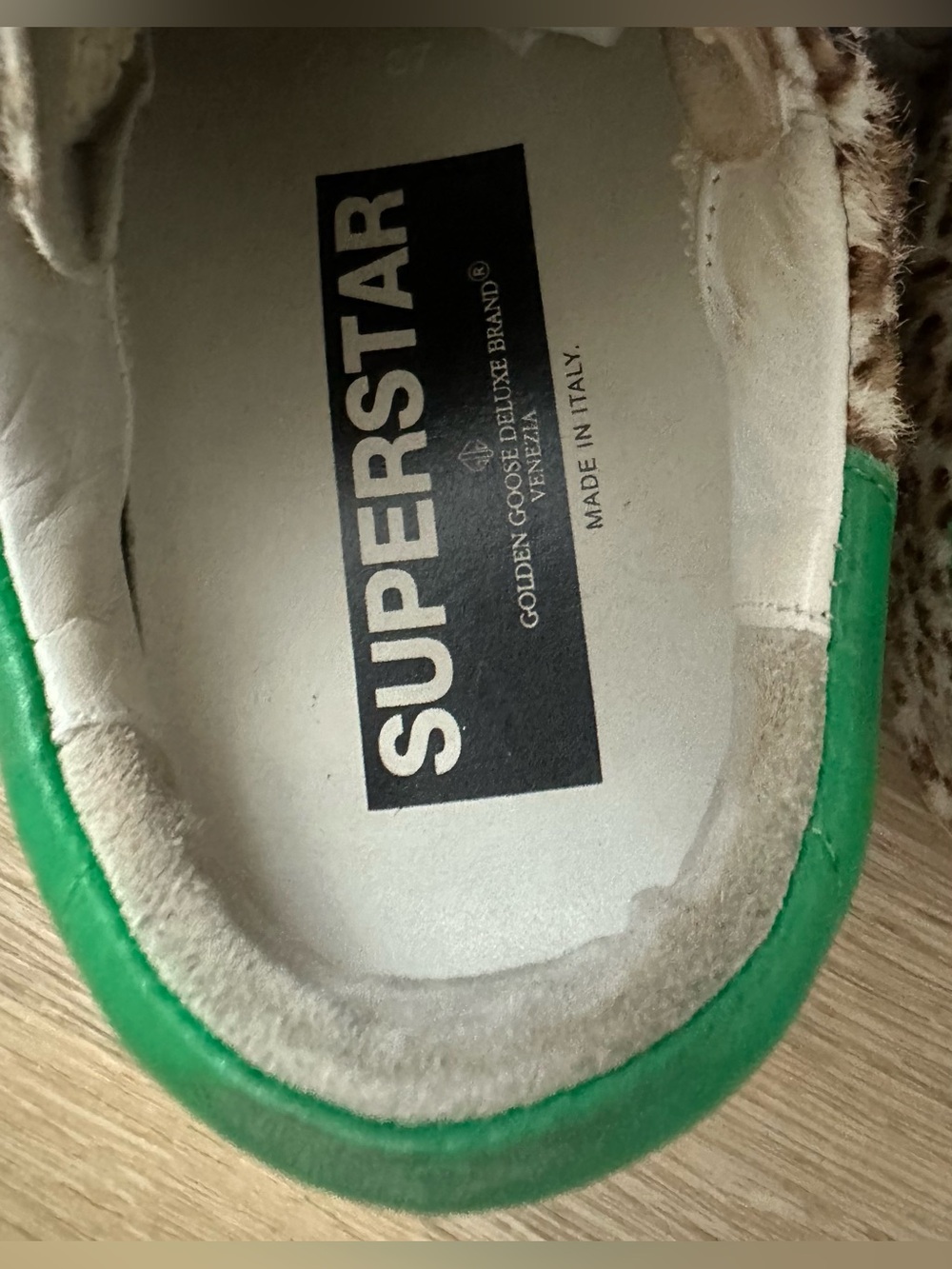 Golden Goose GGDB Super Star Leopard Pony Hair Sneakers Green Heel Tab EU 37 - Picture 5 of 12